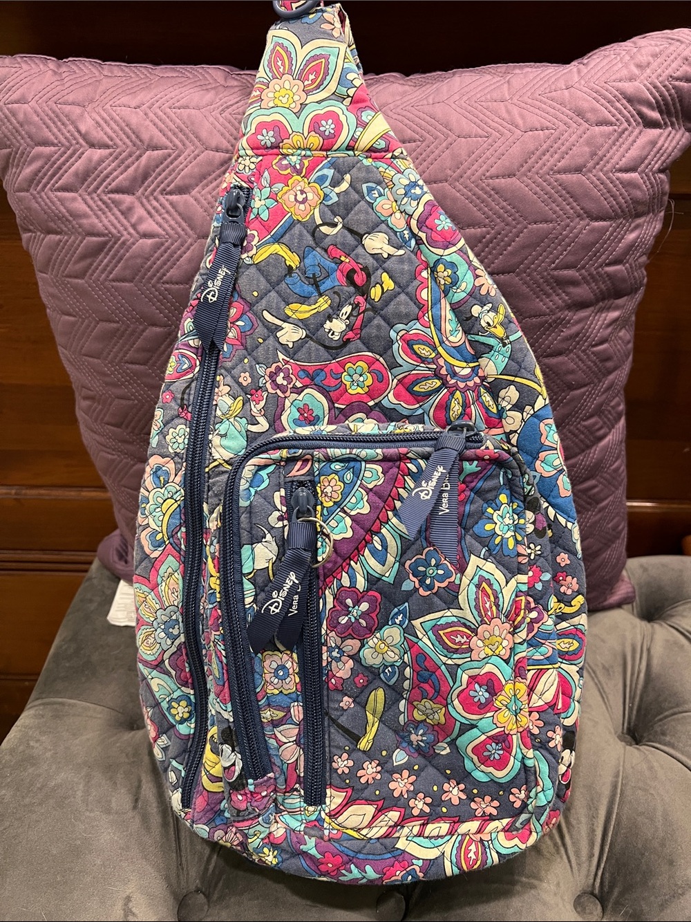 Vera Bradley Navy Floral Quilted Crossbody Sling with Multicolor Accents